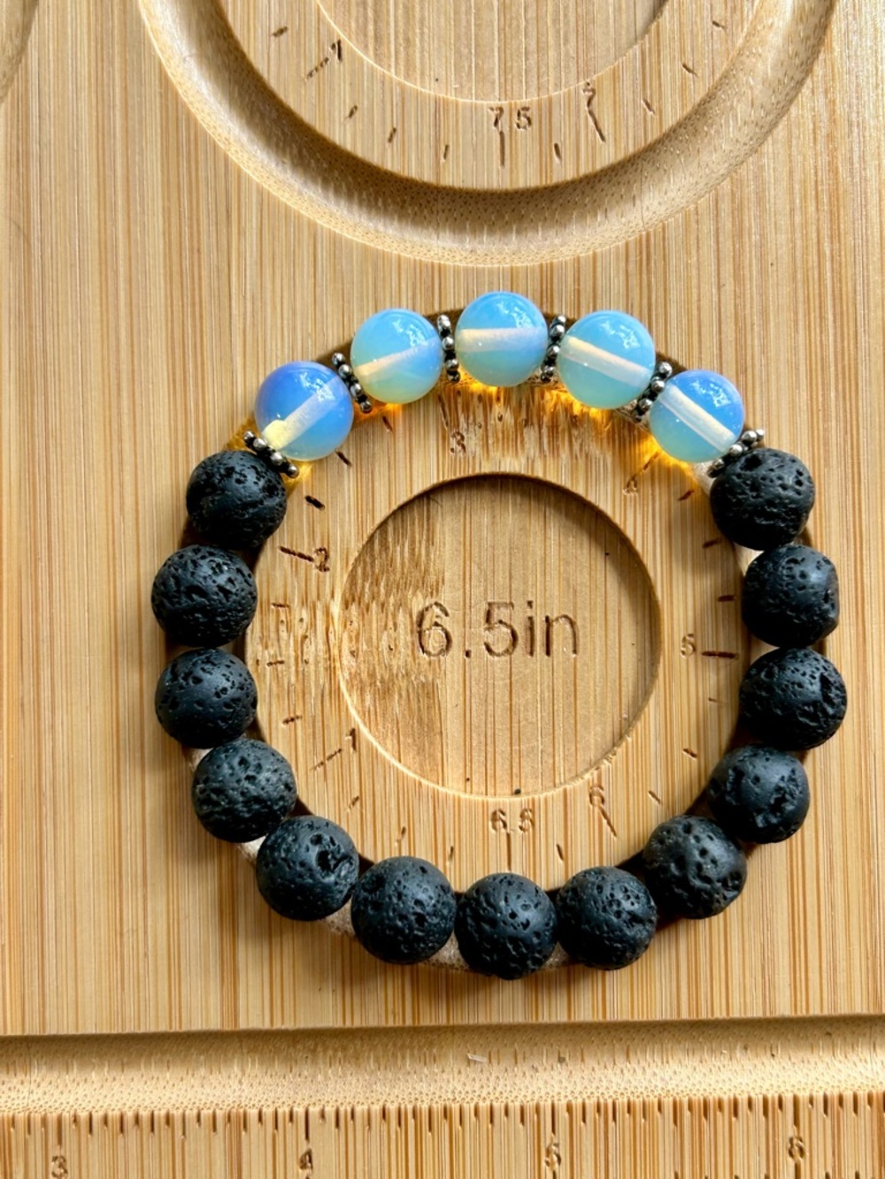 Opalite and Black Lava Bead Stretch Bracelet